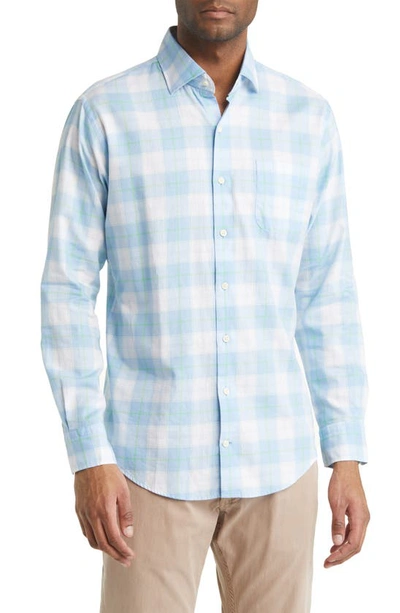 Peter Millar Rex Crown Lite Windowpane Plaid Stretch Button-up Shirt In Cottage Blue