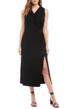 KAREN KANE FAUX WRAP JERSEY MIDI DRESS