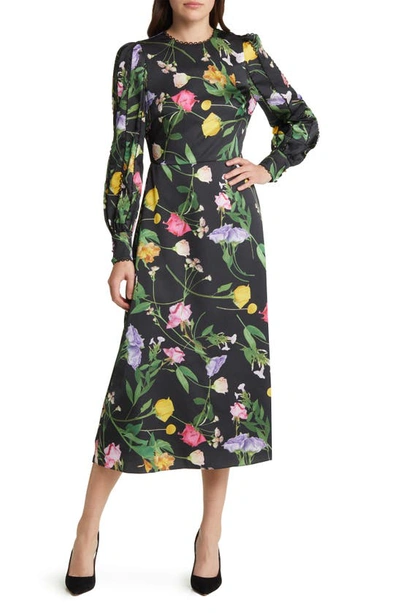 western black dress for women Ted Baker Navy Blue Fantasia Bodycon Halter Floral Dress (TB 2 or US 6 –  The Wandering Wardrobe Truck main image 0