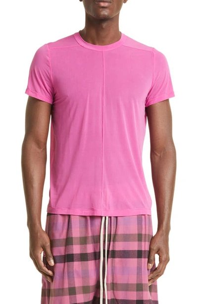 Rick Owens Short Level Stretch Cupro T-shirt In Pink