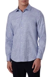 Bugatchi Shaped Fit Print Stretch Cotton Button-up Shirt In Air Blue