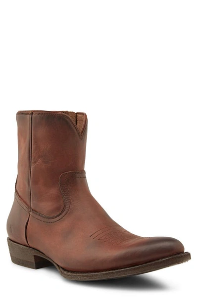 Frye Austin Inside Zip Western Boot In Cognac Leather