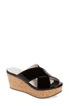 Chocolat Blu Crisscross Wedge Slide Sandal In Black Patent