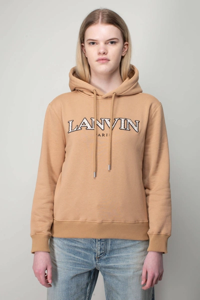 Lanvin Embroidered-logo Cotton Hoodie In Brown