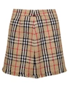 BURBERRY 'CATIA' BEIGE MINI SKIRT WITH FRINGED HEM AND ALL-OVER VINTAGE CHECK MOTIF IN COTTON BLEND WOMAN