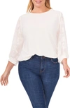 Cece Voluminous Lace Sleeve Top In Soft Ecru