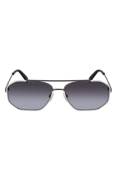 Ferragamo 60mm Navigator Sunglasses In Dark Ruthenium White