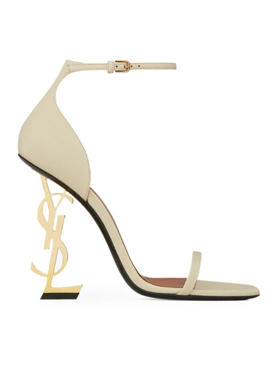 Saint Laurent Opyum Sandals In Smooth Leather With Golden Heel In Nude & Neutrals