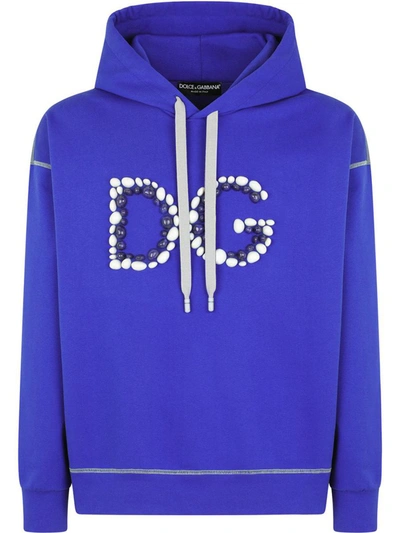 Dolce & Gabbana Hoodie With The 3d Dg Logo Print In Blue