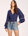 Ramy Brook Alizee Embroidered Tie Front Top In Spring Navy