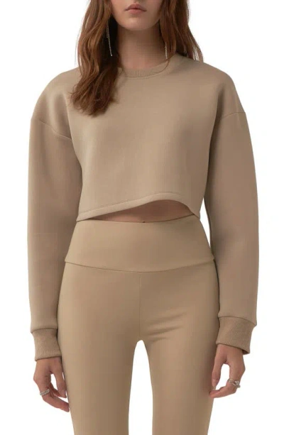 Grey Lab Lounge Wear Crop Crewneck Sweatshirt In Taupe