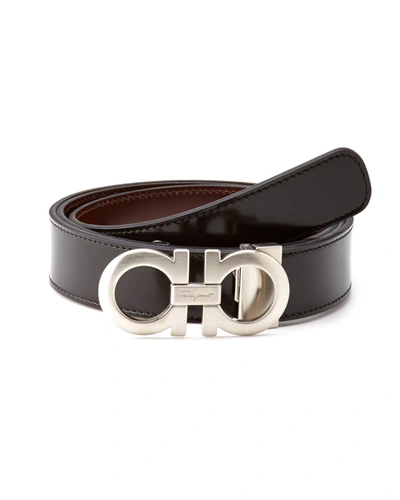 Ferragamo Double Gancini Reversible & Adjustable Leather Belt In Black
