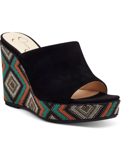 Jessica Simpson Shantelle 4 Womens Leather Slip On Wedge Sandals In Multi