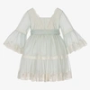 ABEL & LULA GIRLS GREEN & IVORY EMBROIDERED TULLE DRESS