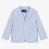Il Gufo Boys Blue Striped Cotton Seersucker Blazer In Blue