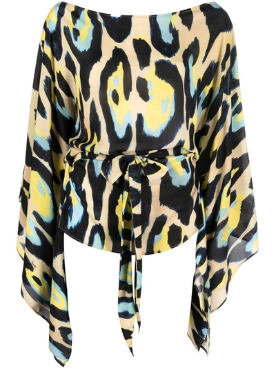 Roberto Cavalli Animal-print Draped Blouse In Yellow