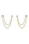 Ettika Double Piercing Chain Drop Earrings In Pink