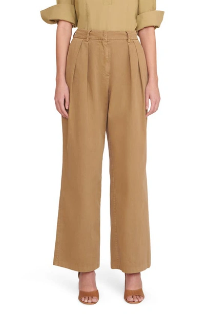 Staud Luisa Pleated Cotton-twill Wide-leg Trousers In Rosemary