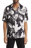 Allsaints Frequency Floral Short Sleeve Button-up Camp Shirt In Jet Black