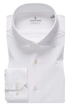 EMANUEL BERG 4FLEX MODERN FIT SOLID WHITE KNIT BUTTON-UP SHIRT