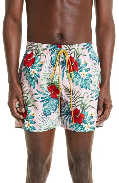 Rhude Pink Tropical Swim Shorts In Grey
