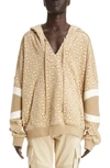 Balmain Monogram-print Striped-edge Hoodie In Beige/ Light Khaki