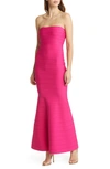 Bebe Strapless Bandage Gown In Fuchsia