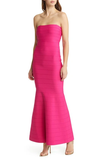 Bebe Strapless Bandage Gown In Pink