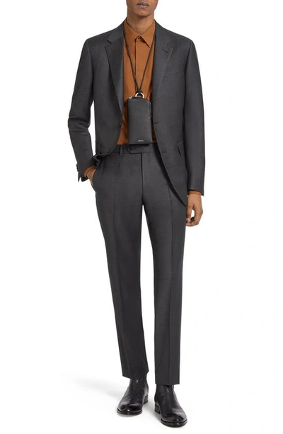 Zegna Pin Dot Trofeo Milano Wool Suit In Dark Grey Solid