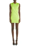 Versace Green Sleeveless Draped Mini Dress In Lime