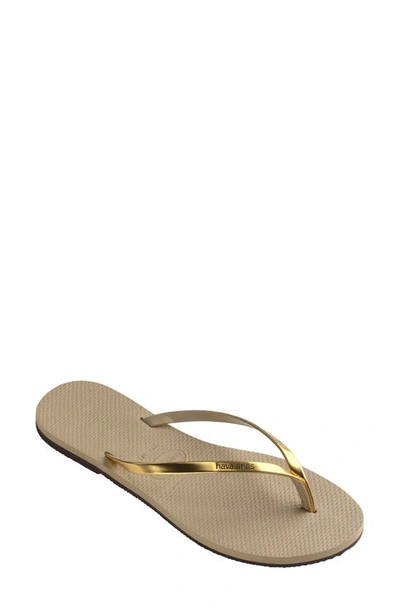 Havaianas Women's Slim Metallic Flip Flops In Golden Sand