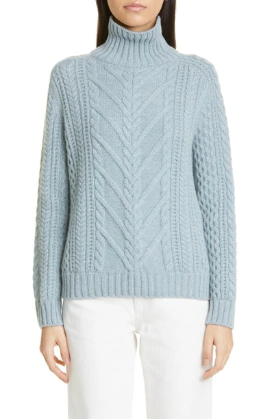 Loro Piana Lago Maggiore Cable Cashmere Turtleneck Sweater In W0rp Clear Blue C