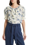 The Great Floral-print Short-sleeve Blouse In Ivory/ Blue Jasmine Floral