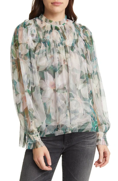 Allsaints Perri Alessandra Floral Long Sleeve Blouse In Chalk White