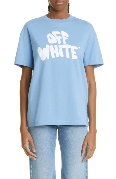 Off-white Light Blue T-shirt With 70s Graffiti Logo In Cotton Woman In Light Blue White