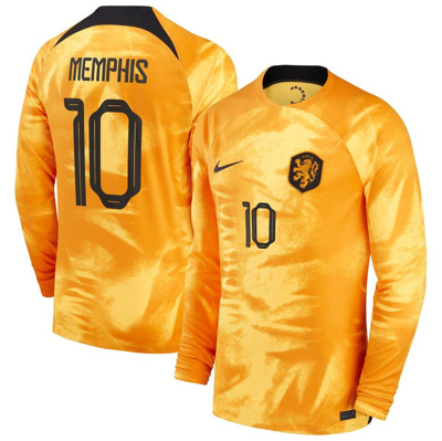 Nike Netherlands National Team 2022/23 Stadium Home (memphis Depay)  Men's Dri-fit Long-sleeve Soccer Jer In Orange