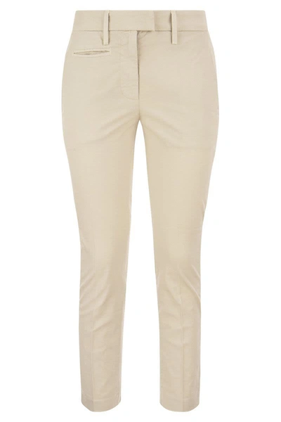 Dondup Perfect - Slim-fit Trousers In Linen And Lyocell In Cream