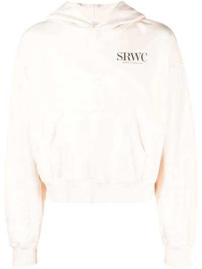 Sporty And Rich Logo-print Long-sleeve Hoodie In Cream