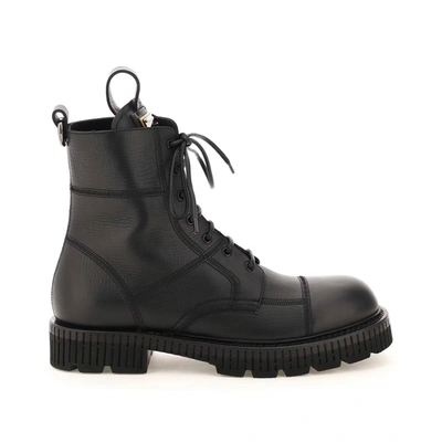 Dolce & Gabbana Leather Lace Up Boots In Black