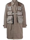 Undercover Check-pattern Patch-pocket Coat In Brown