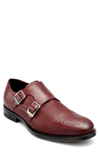 Karl Lagerfeld Double Buckle Monk Perforated Cap Toe Shoe In Burgundy