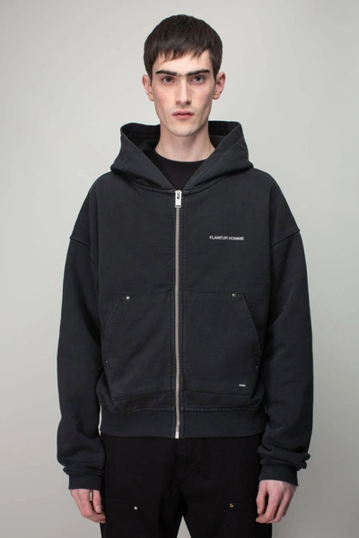 Flaneur Homme Flaneur Rivettes Zip-up Hoodie In Black
