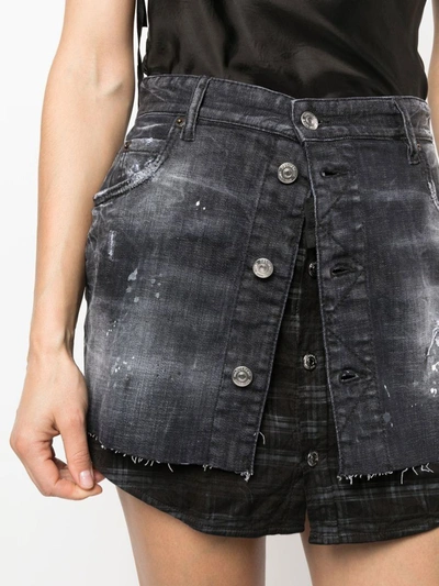 Dsquared2 High-waisted Distressed-effect Denim Skirt In Black