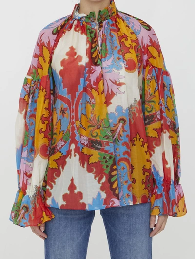 Etro Ruffled Printed Cotton And Silk-blend Voile Blouse In Multicolor