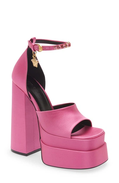 Versace Medusa Crystal Ankle-strap Platform Sandals In Pink