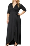 Kiyonna Meadow Dream Wrap Maxi Dress In Black Noir