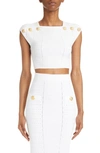 Balmain Button-embellished Knitted Cropped Top In White