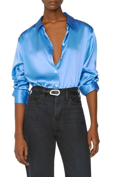 Frame Stretch Silk Button-up Shirt In Cornflower Blue