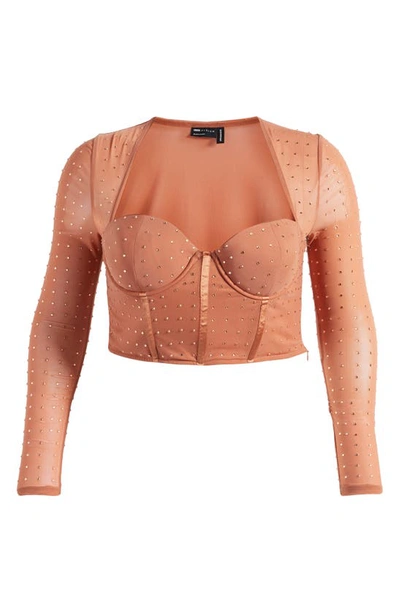 Asos Design Embellished Long Sleeve Corset Crop Top In Light