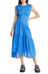 Frame Gathered-seam Midi Dress In Cornflower Blue